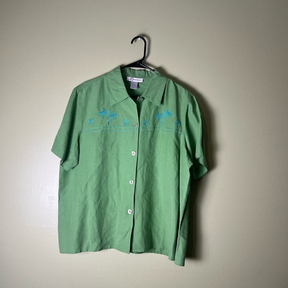 dressbarn Green Embroidered Casual blouse